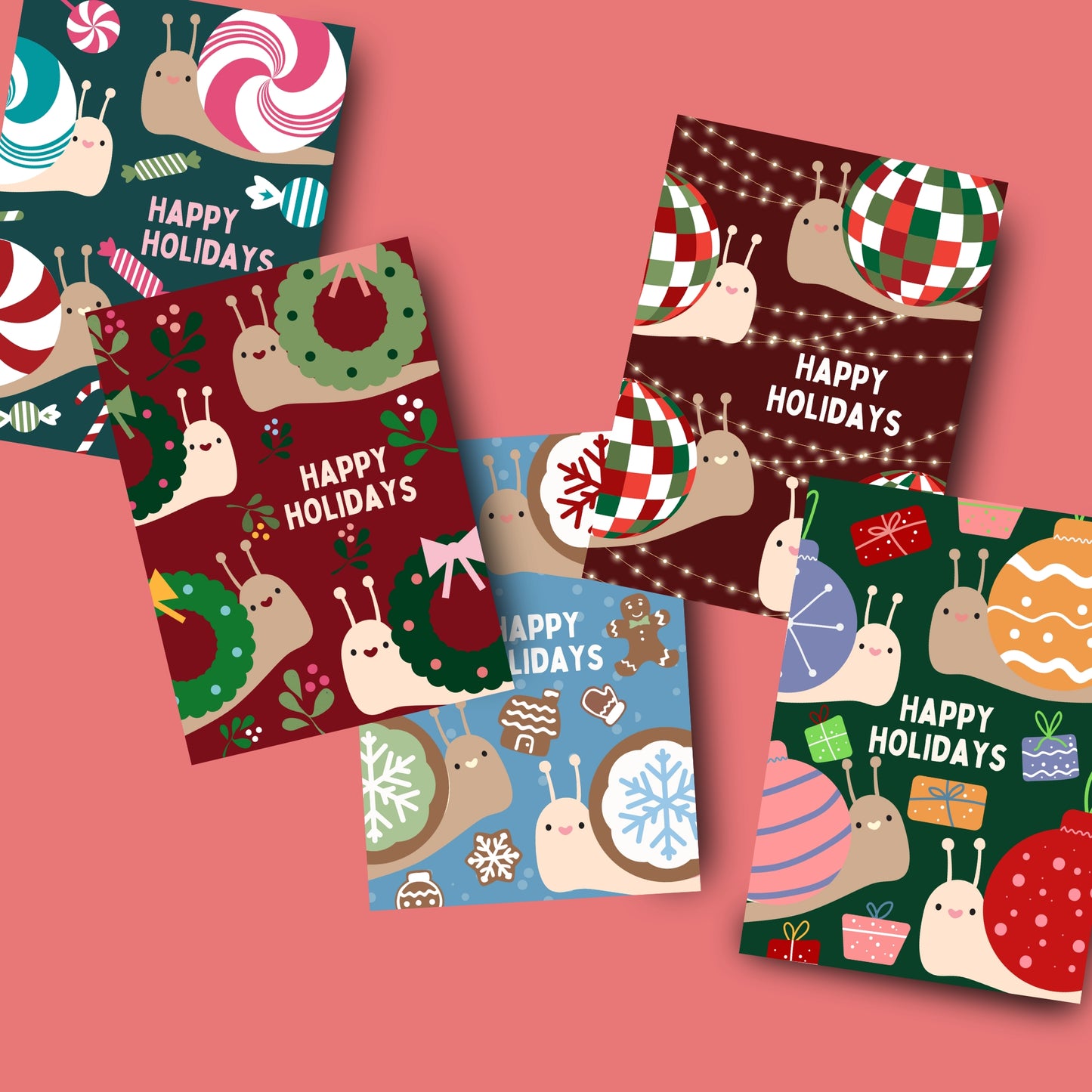 5 Pack- Snail Christmas Cards
