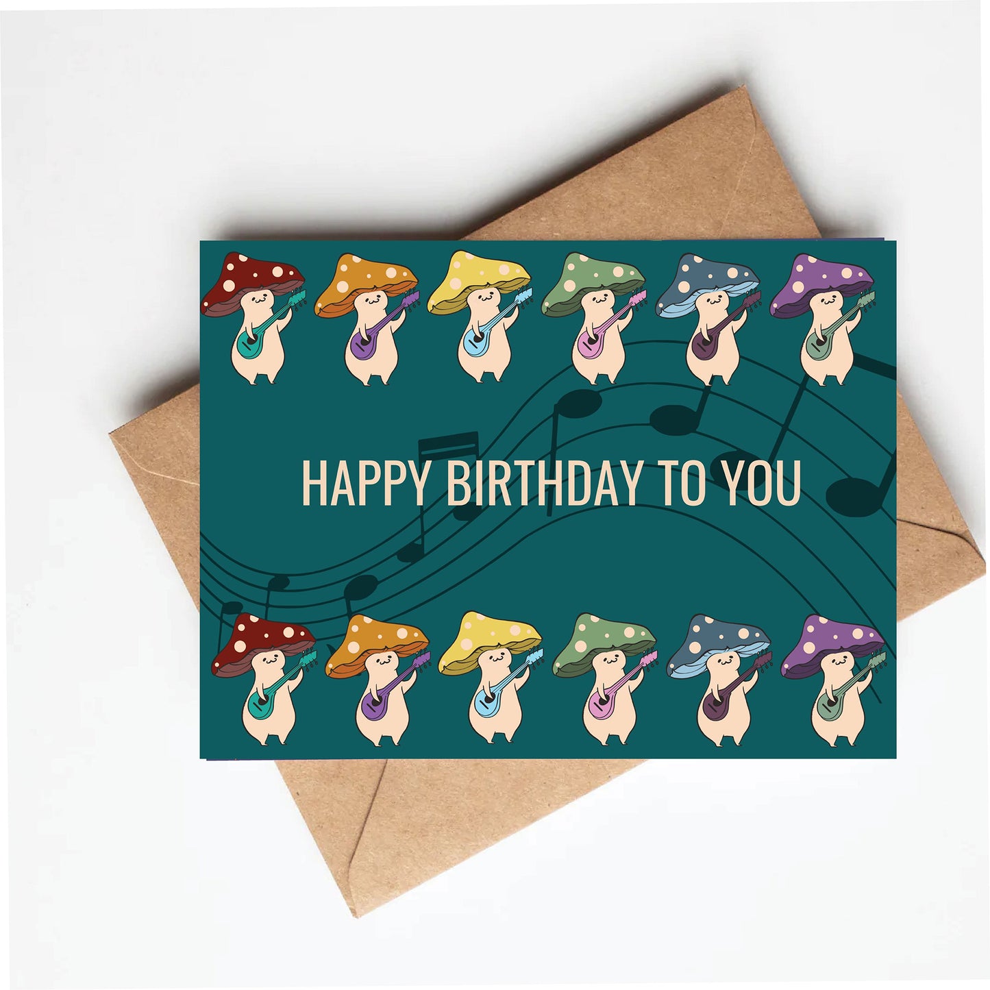 Musical mushrooms birthday card