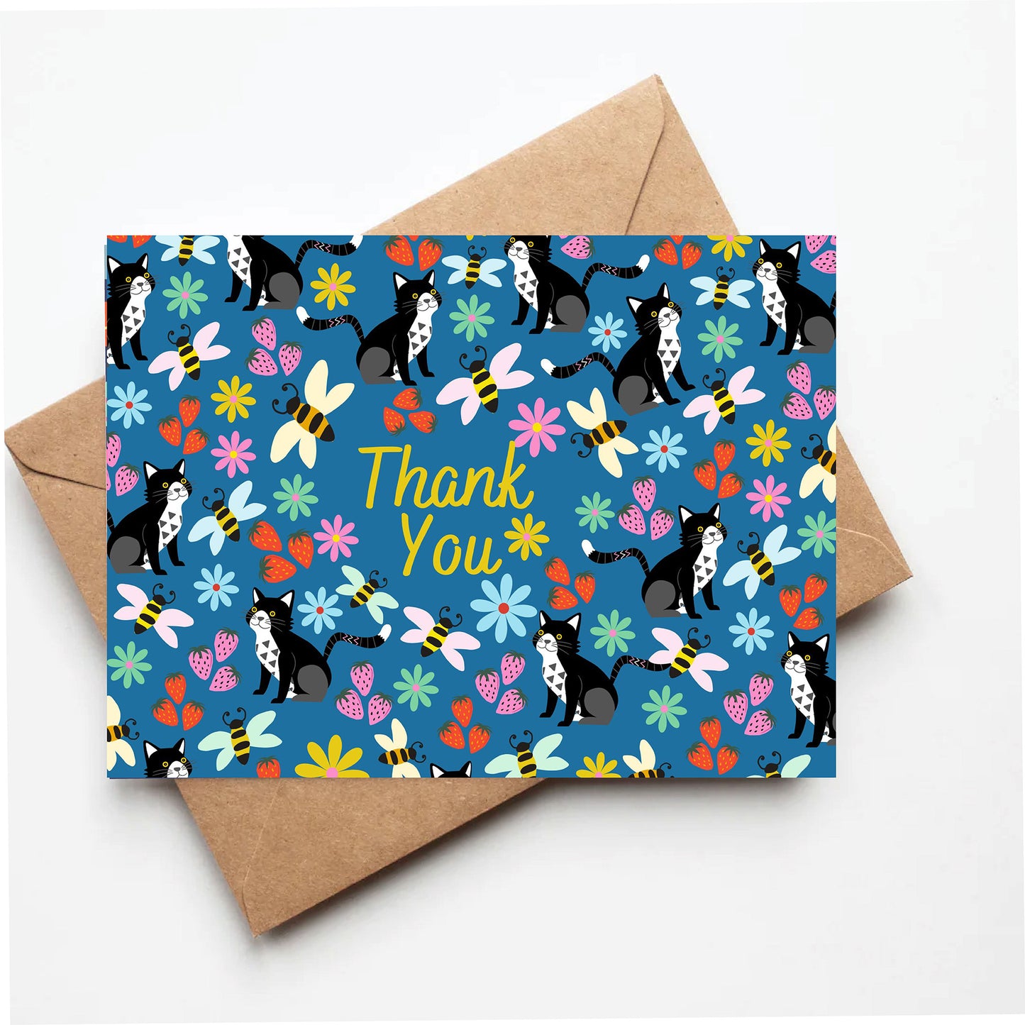 Tuxedo cat thank you card