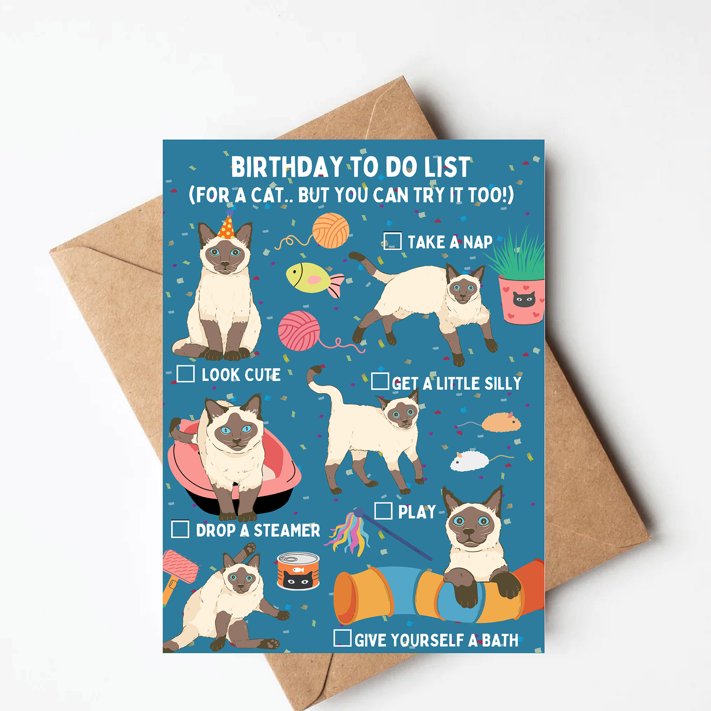 Funny Siamese Cat Birthday Card