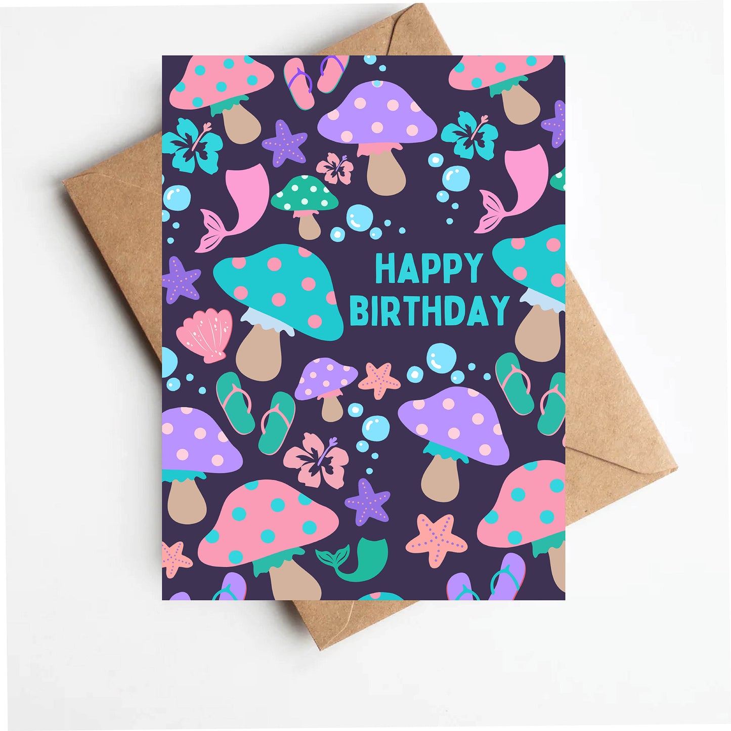 Mermaid mushroom birthday card