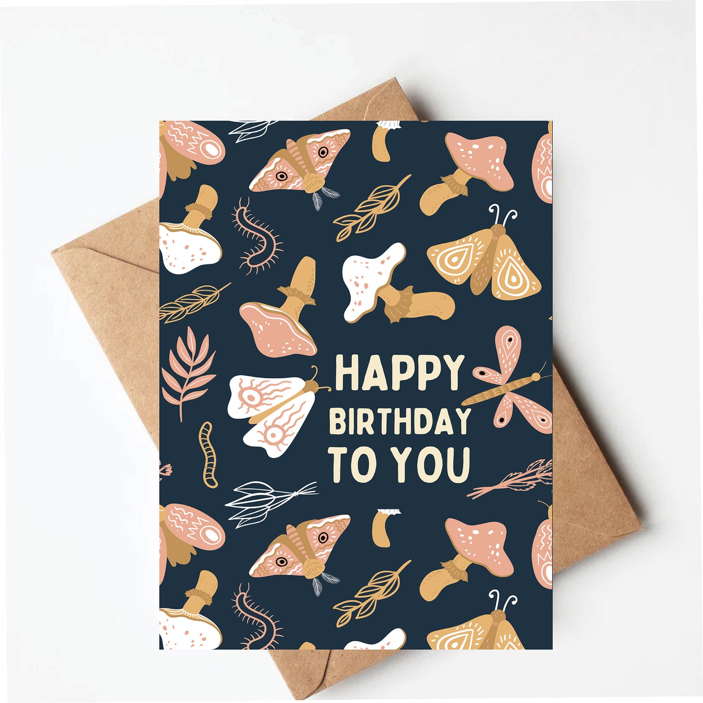 Moth mushroom birthday card