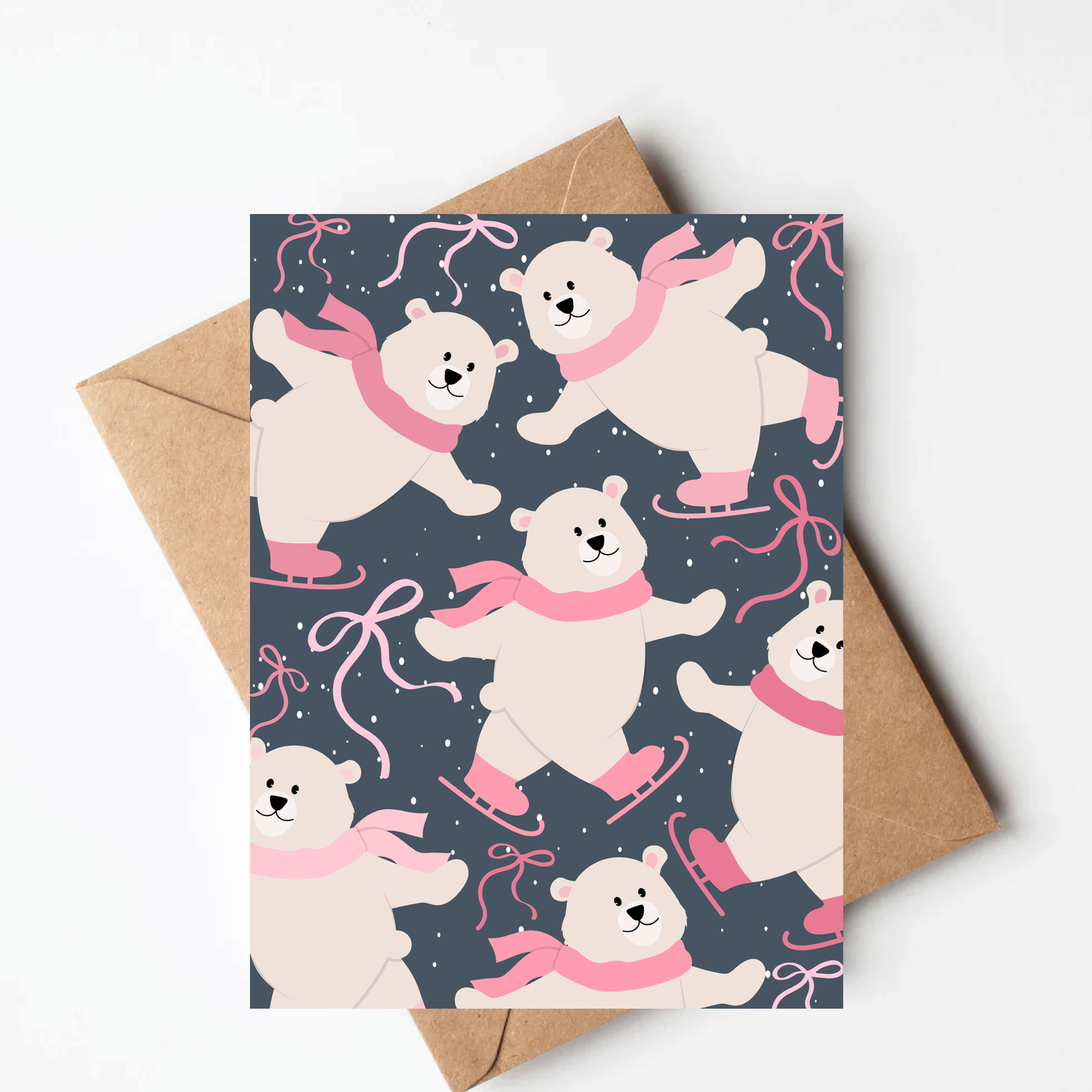 Pink Polar Bear Christmas Card