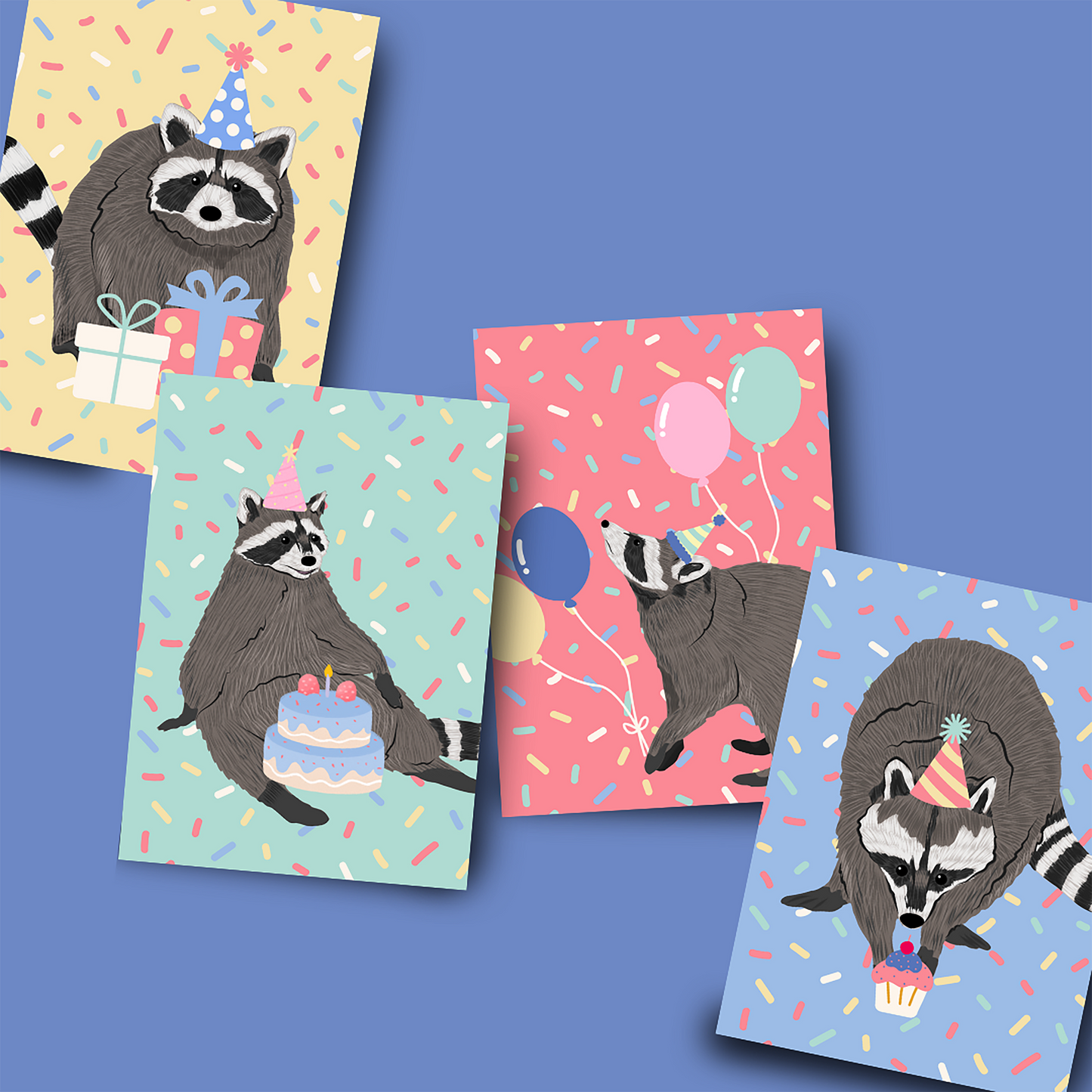 Raccoon Birthday Card Set