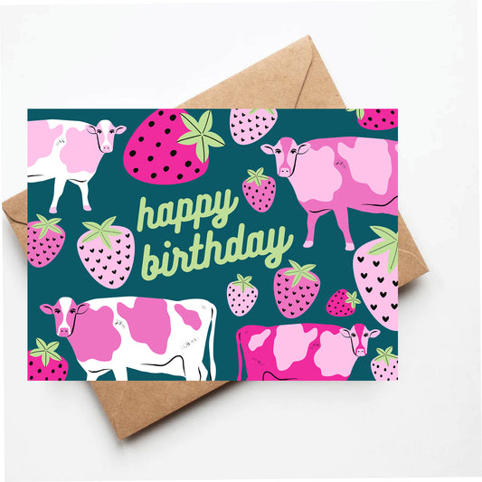 Strawberry cow birthday card