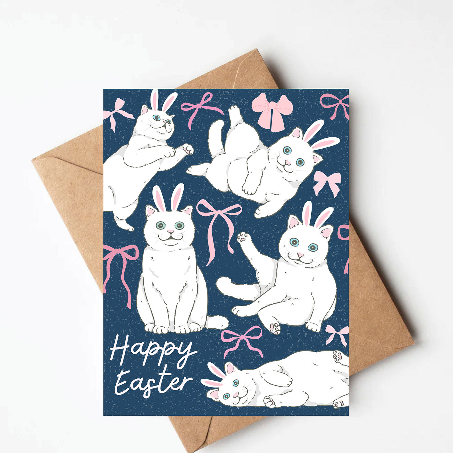 White Cat Easter Card