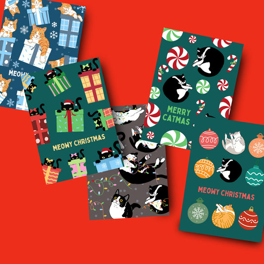 5 Pack- Cat Christmas Cards