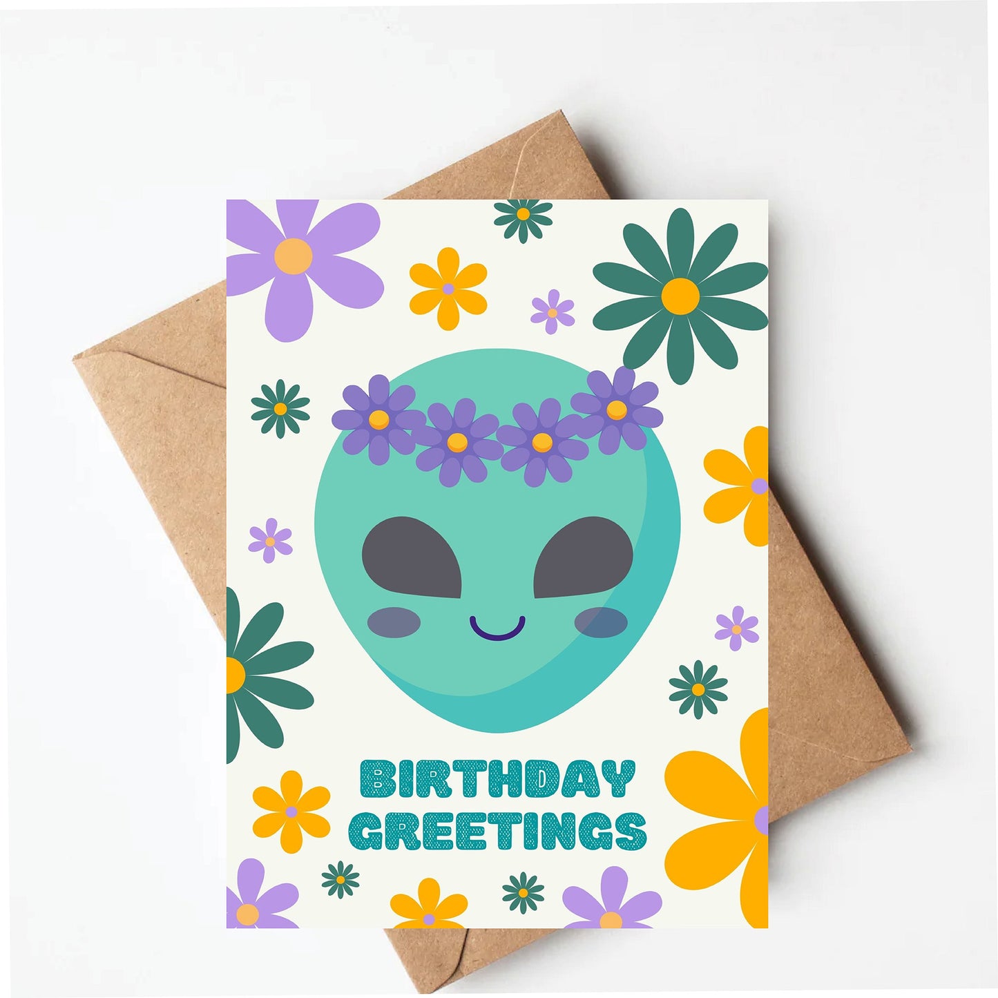 Retro alien birthday card