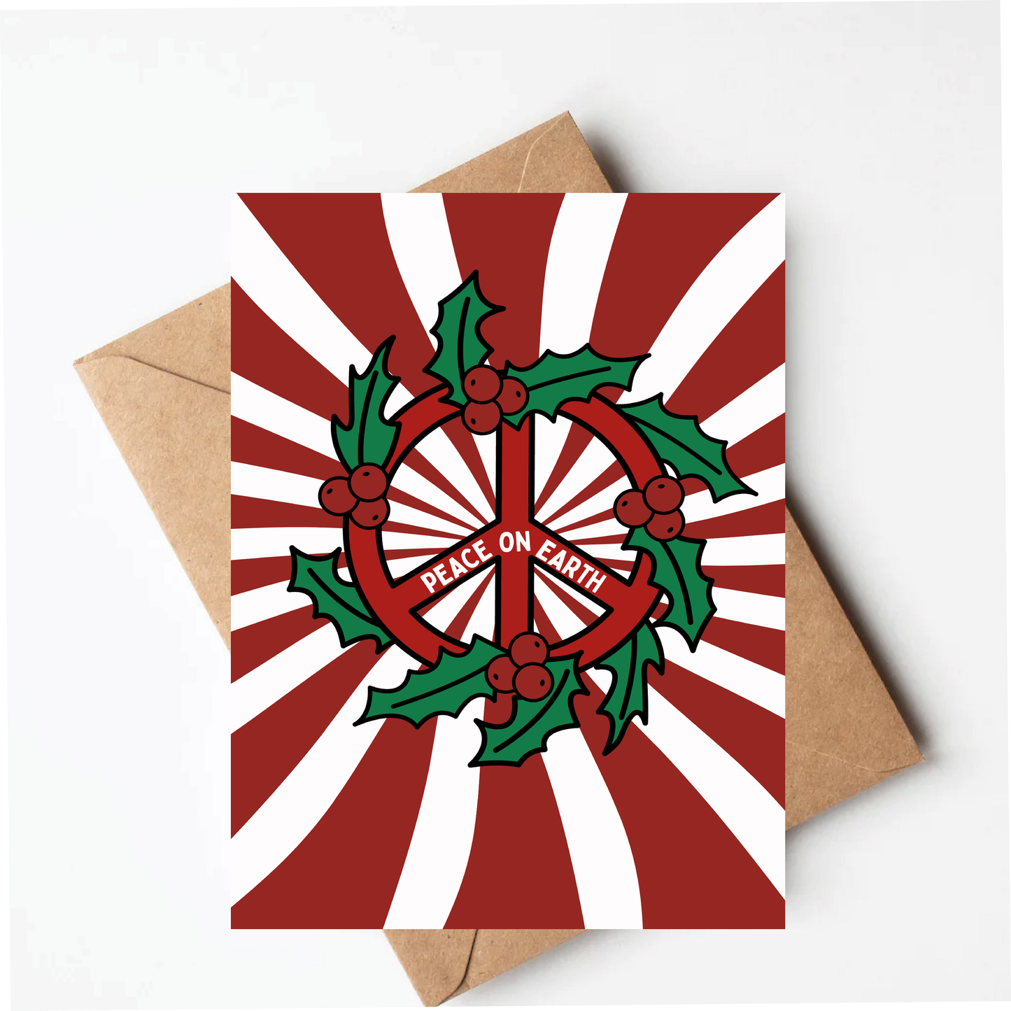 Peppermint Peace Sign Christmas Card