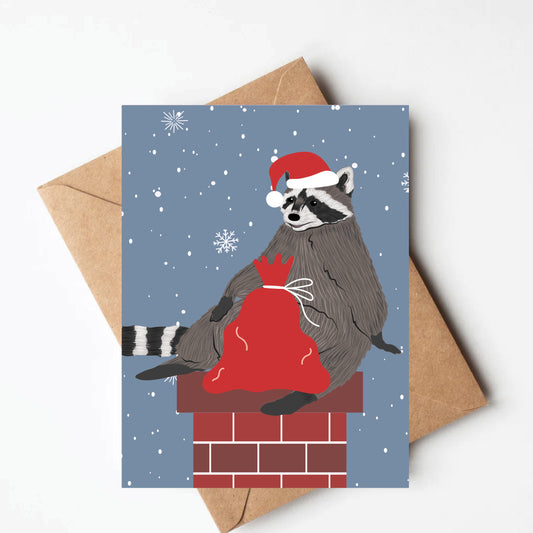 Raccoon Santa Christmas Card