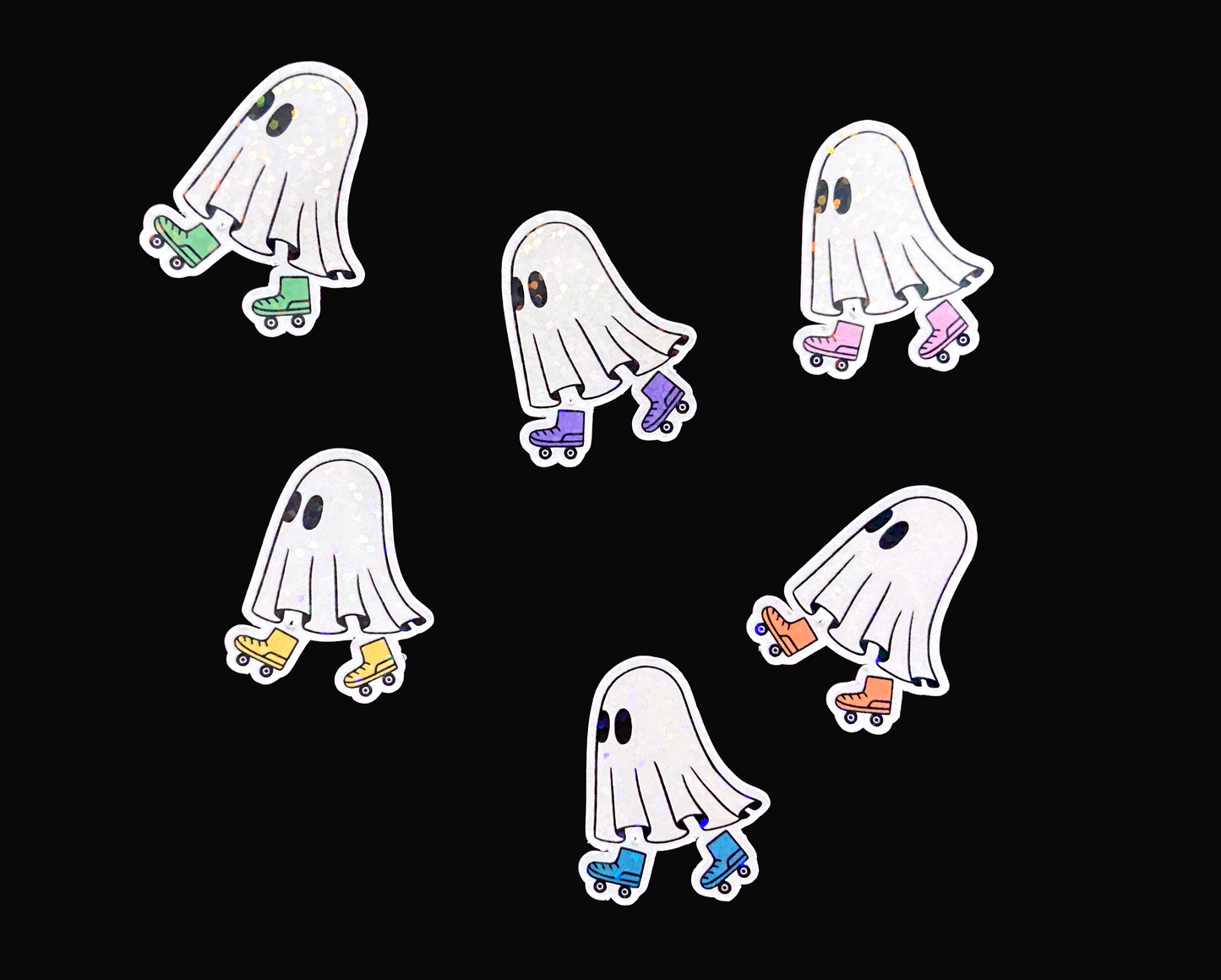 Set of 6 Skating Ghost Stickers