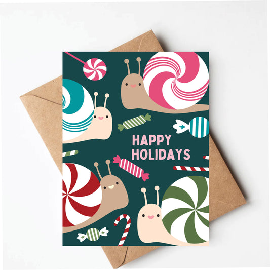 Peppermint Snail Christmas Card