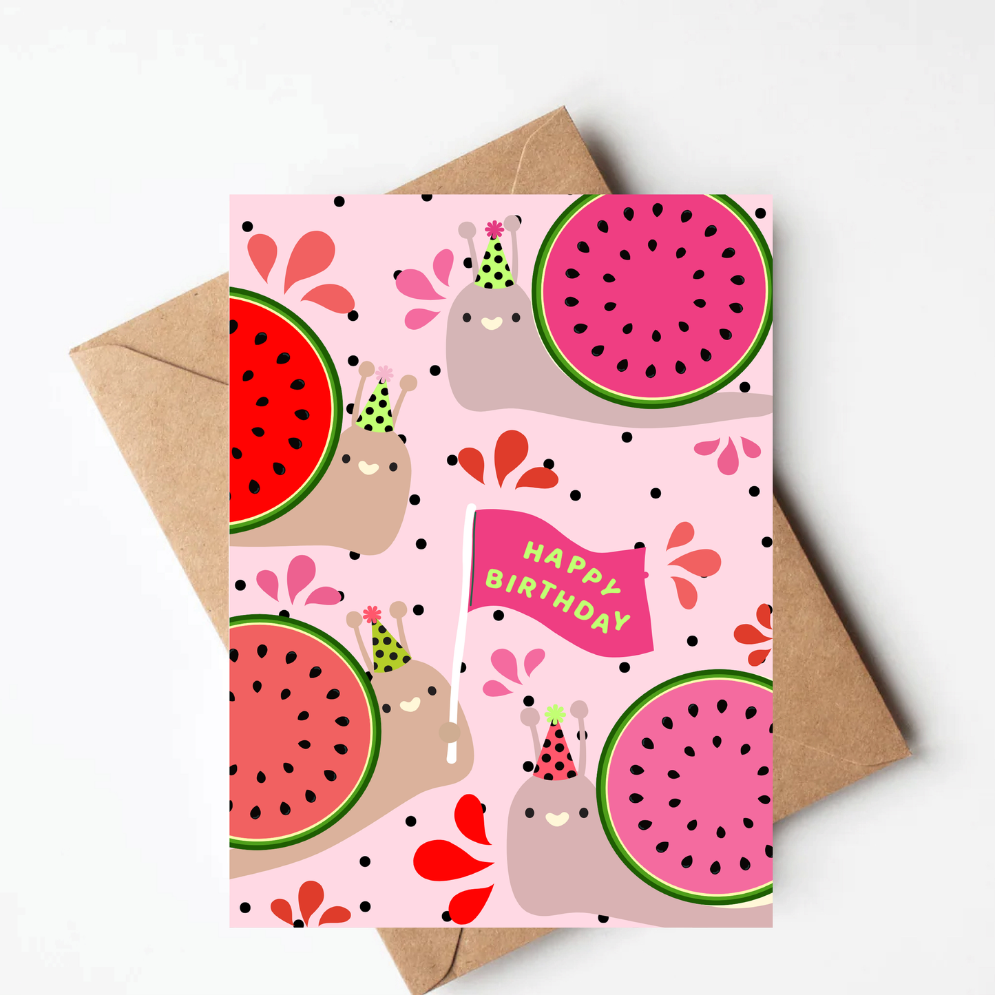 Watermelon Snail Birthday Card