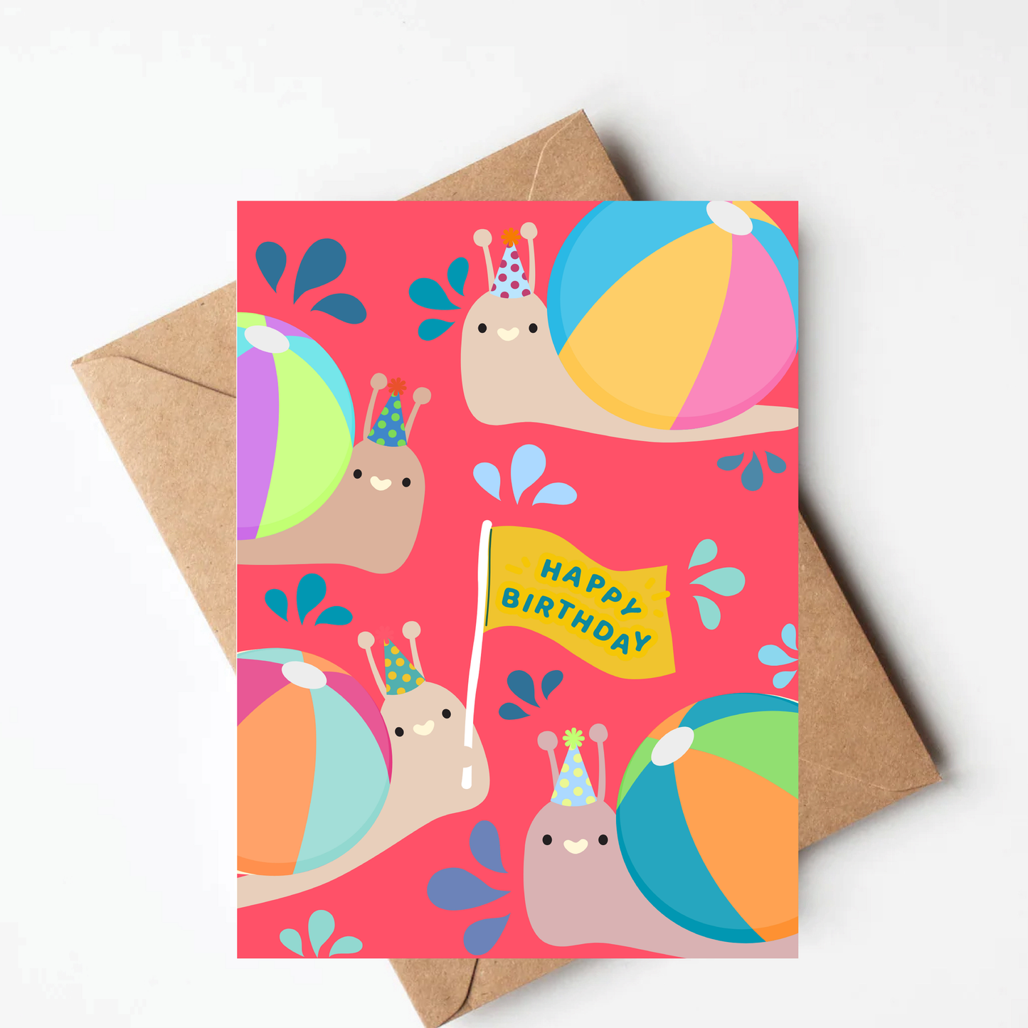 Beach Ball Snail Birthday Card