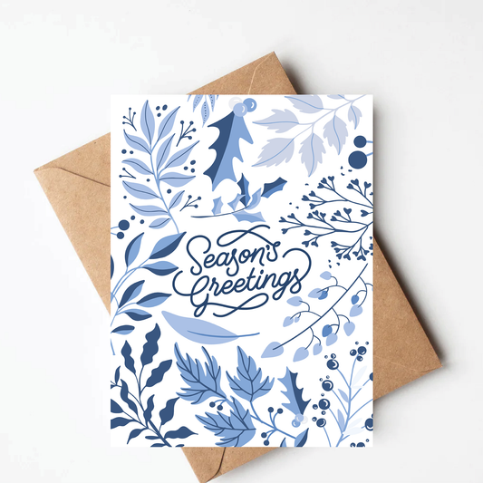 Blue floral Christmas Card