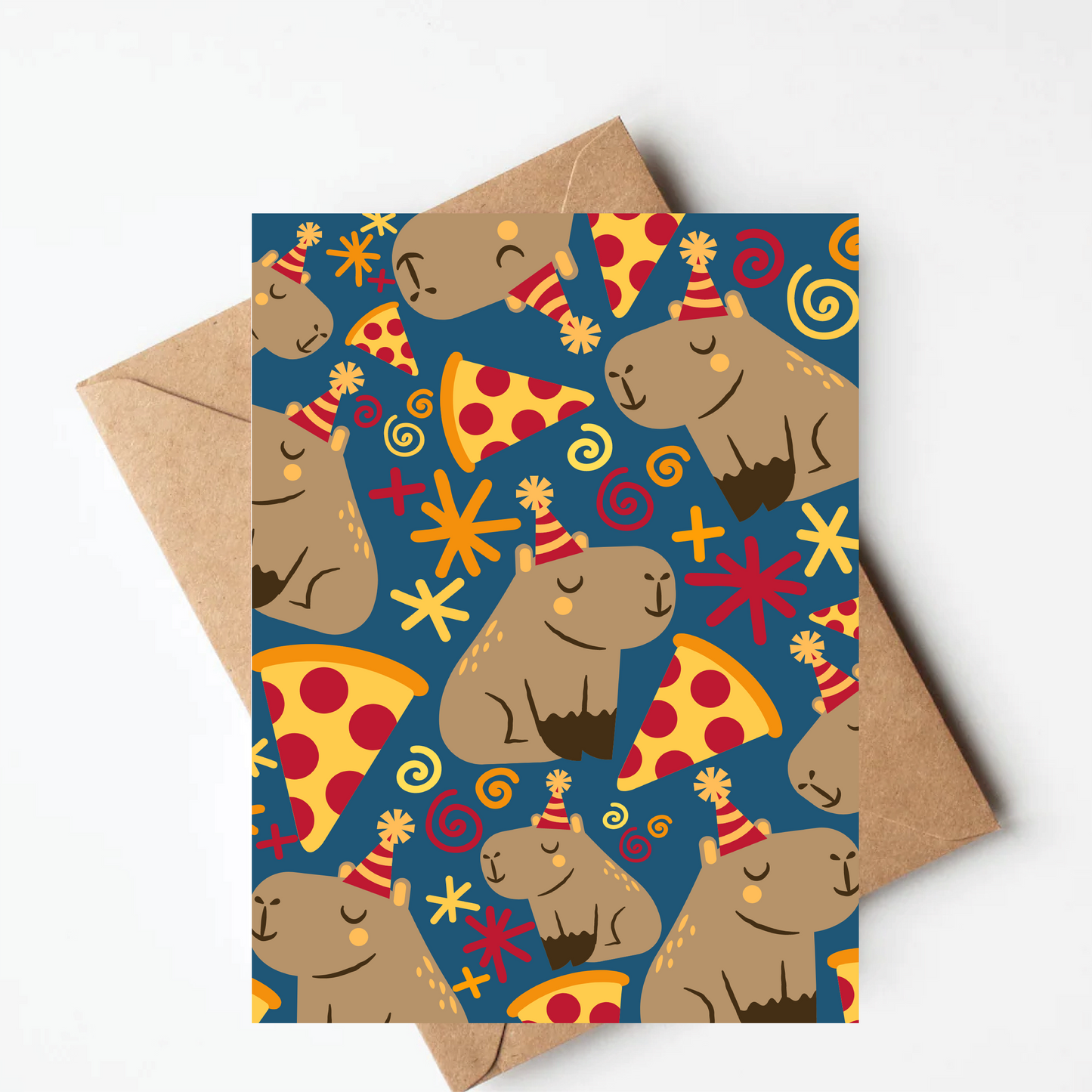 Pizza Capybara Birthday Card