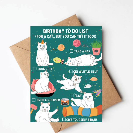 Funny White Cat Birthday Card