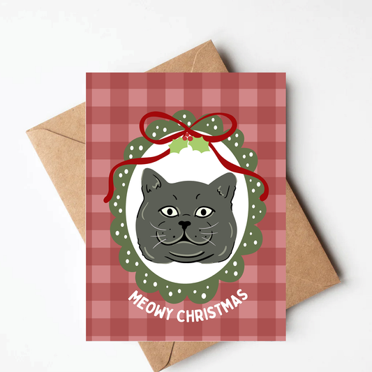 Gray Cat Christmas Card