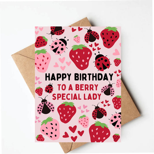 Strawberry ladybug birthday card