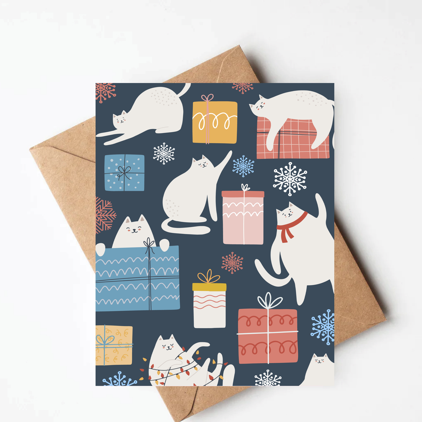 White Cat Christmas Card