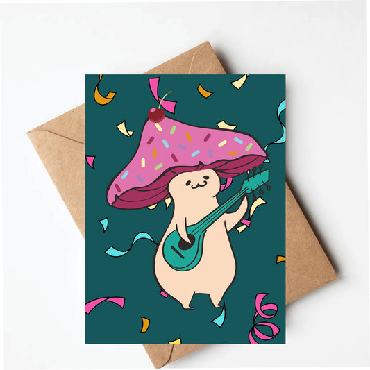 Dancing mushroom birthday card