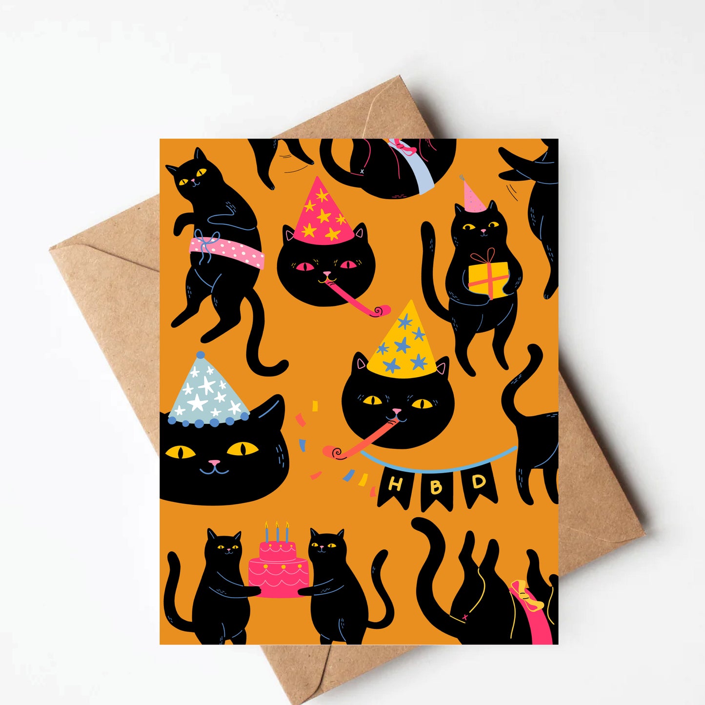 Neon cat birthday card