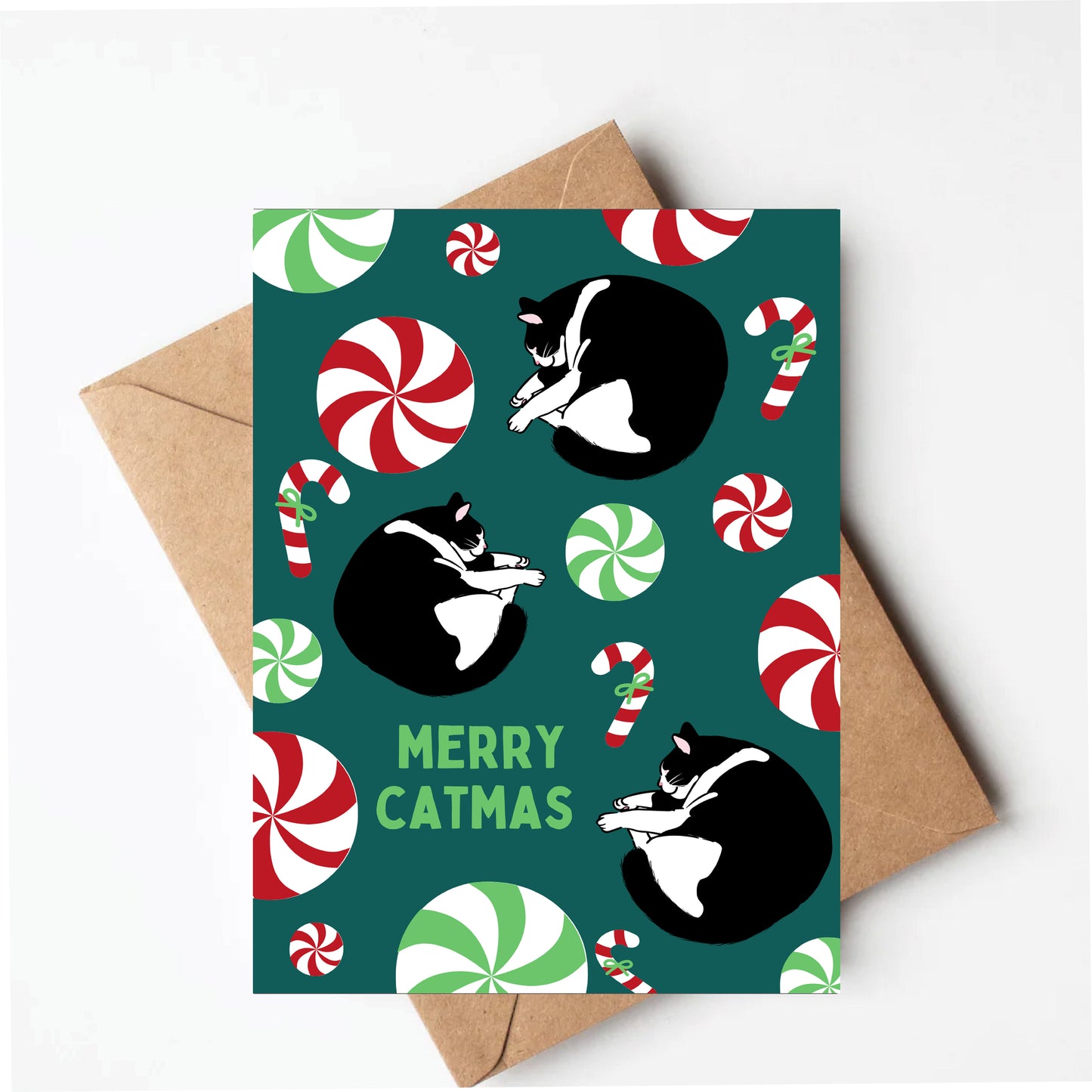 Tuxedo Cat Christmas Card