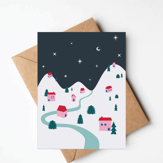 Pink Village Christmas Card