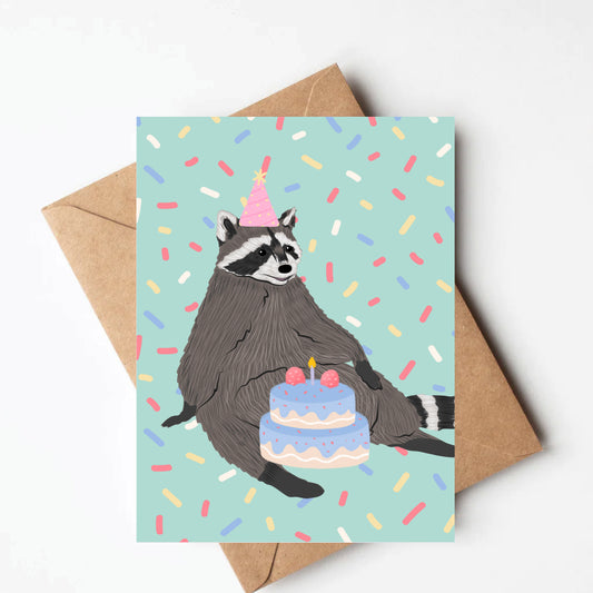 Funny raccoon birthday card