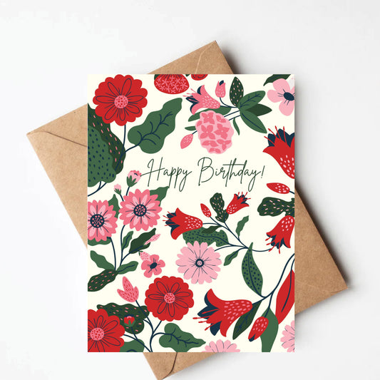 Red Flower Birthday Card