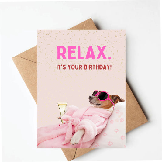 Relaxing dog birthday card