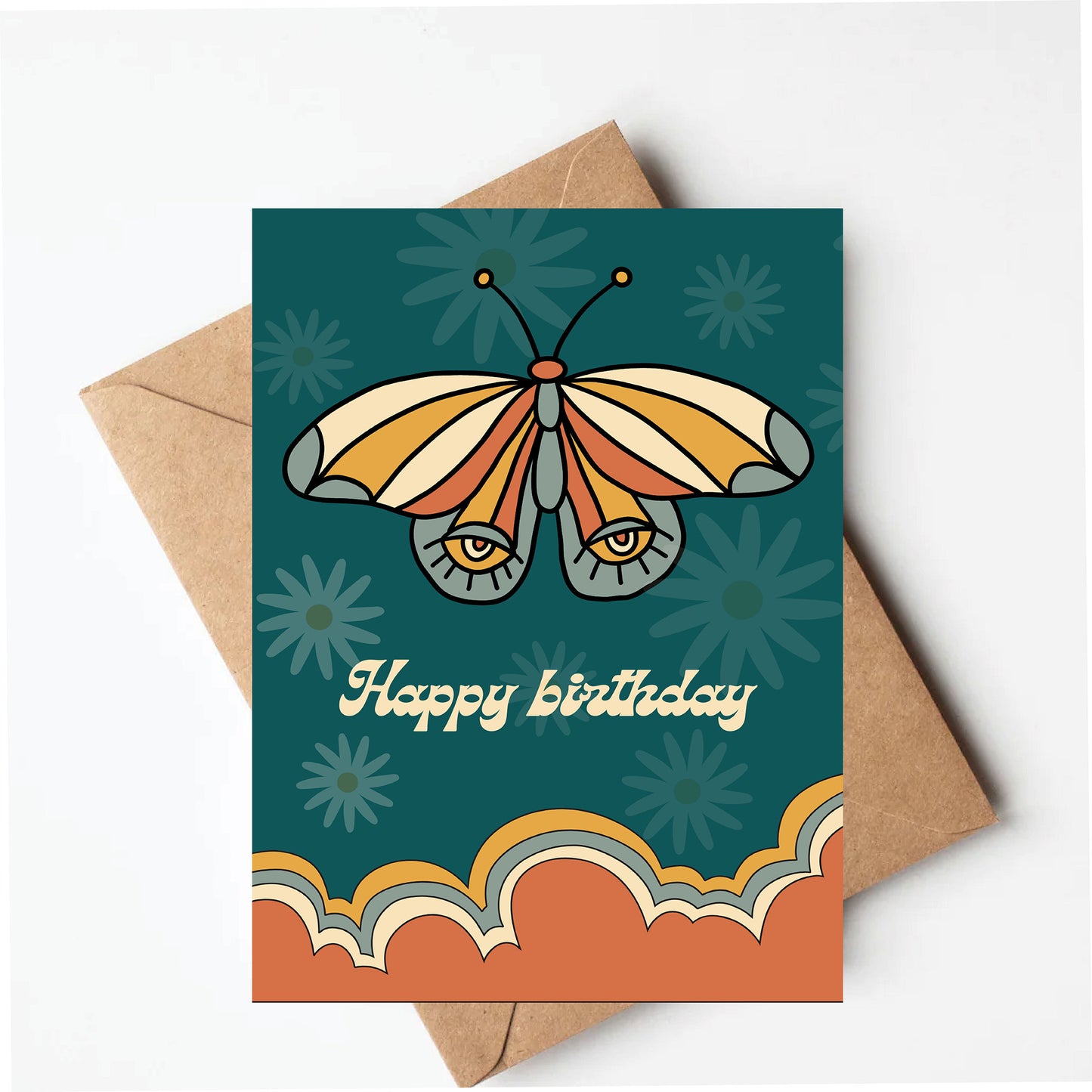 Retro moth birthday card