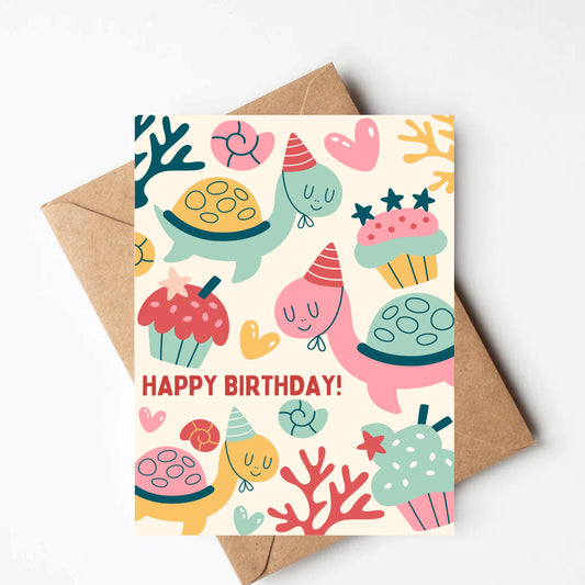 Pastel turtle birthday card