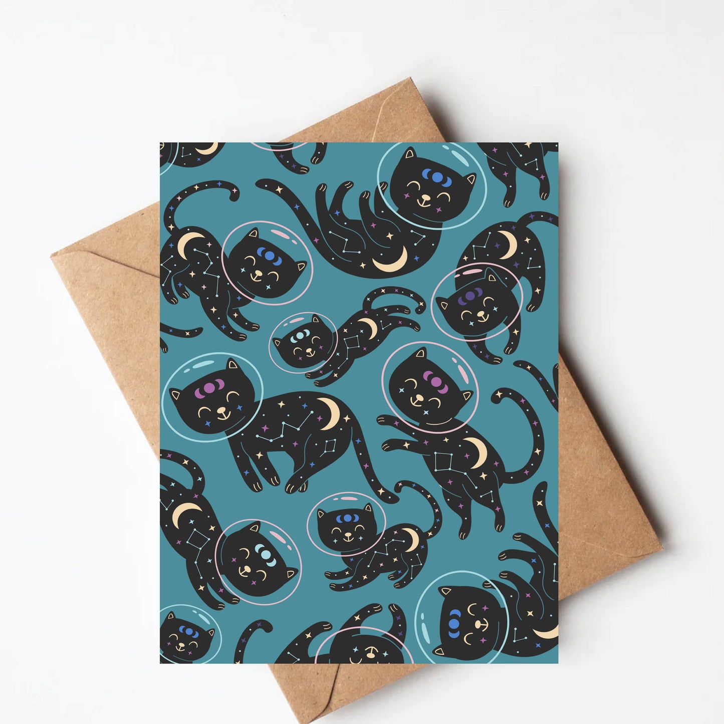 Space cats greeting card