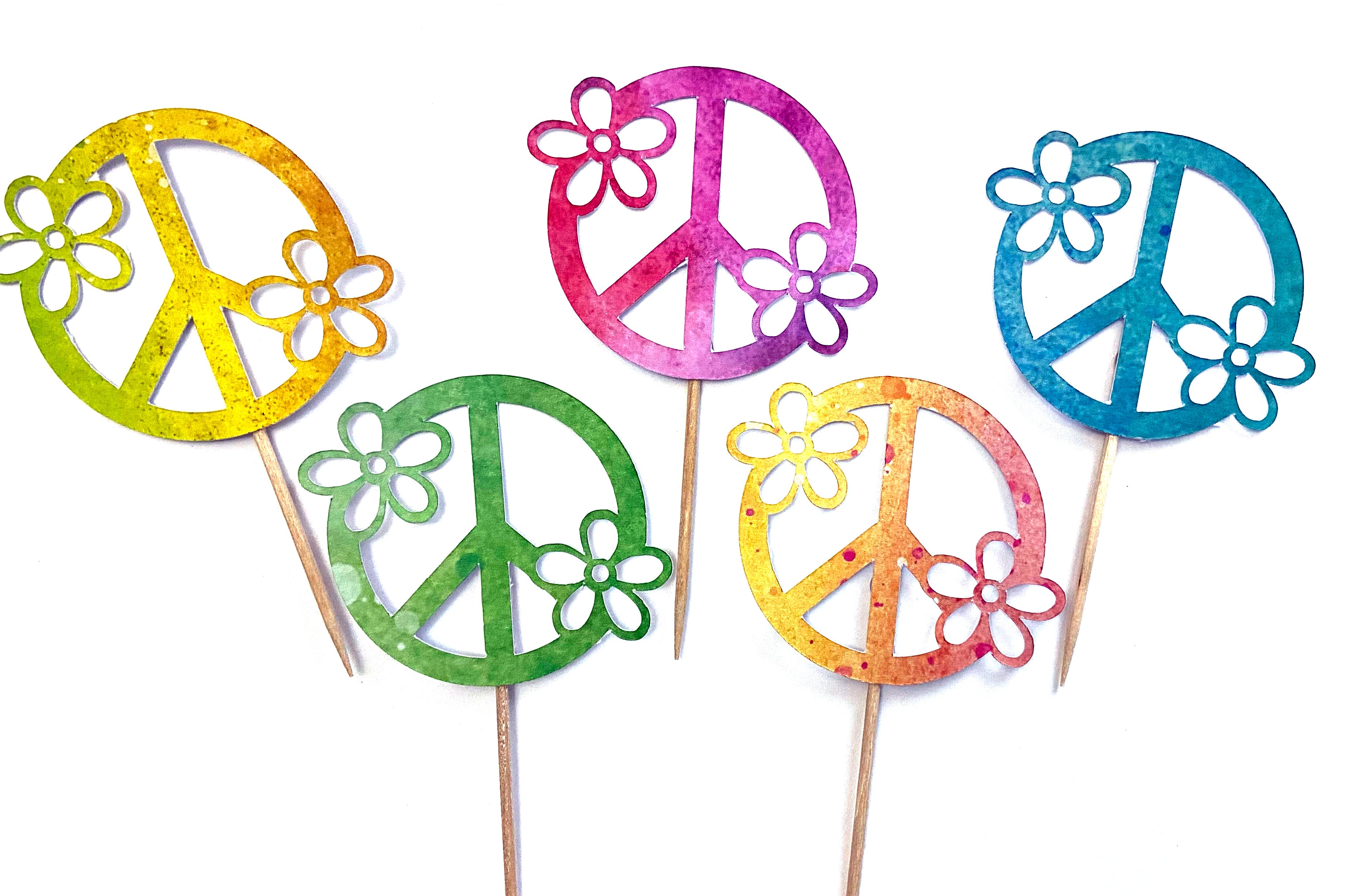 Peace sign cupcake toppers, two groovy birthday decor, peace sign party ...