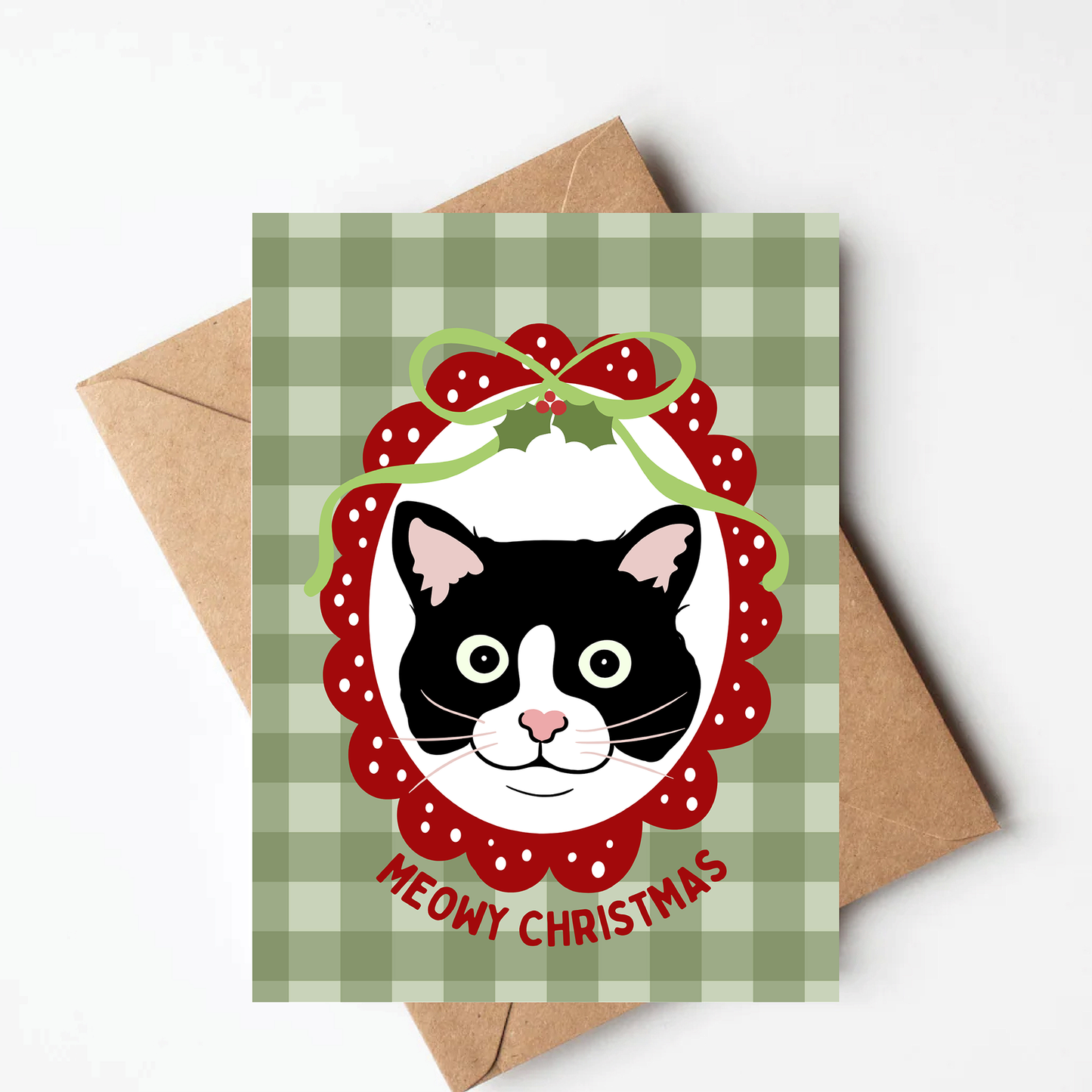 Tuxedo Cat Christmas Card
