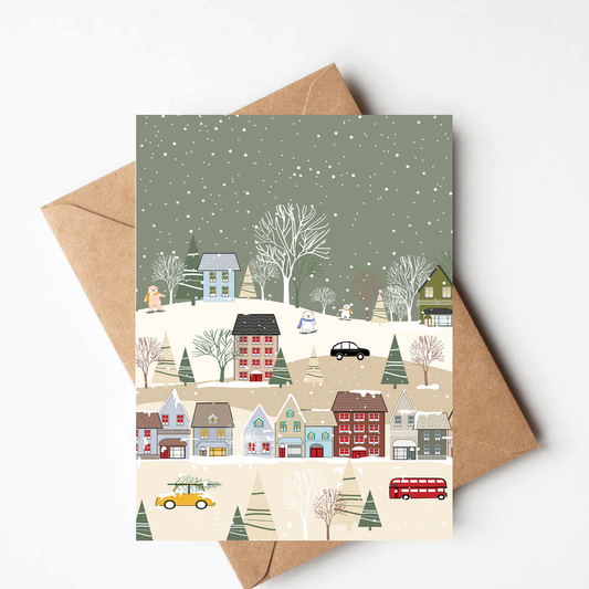 Snowy Village Christmas Card
