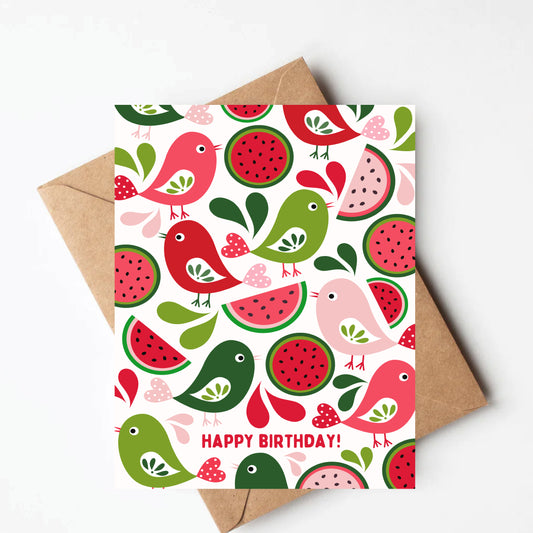 Watermelon Bird Birthday Card