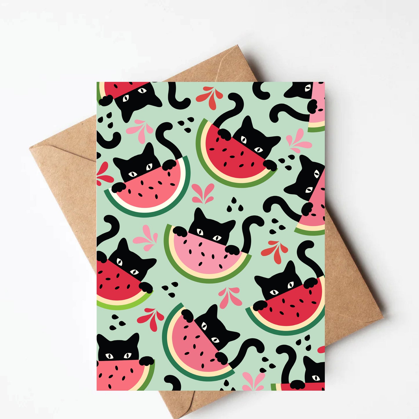 Watermelon Cat Greeting Card