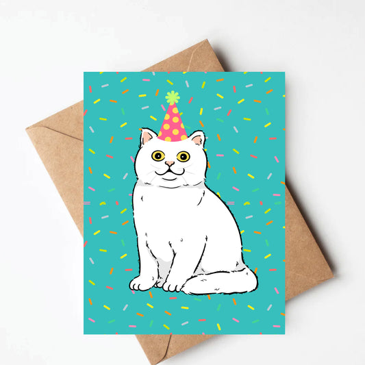 White Cat Birthday Card